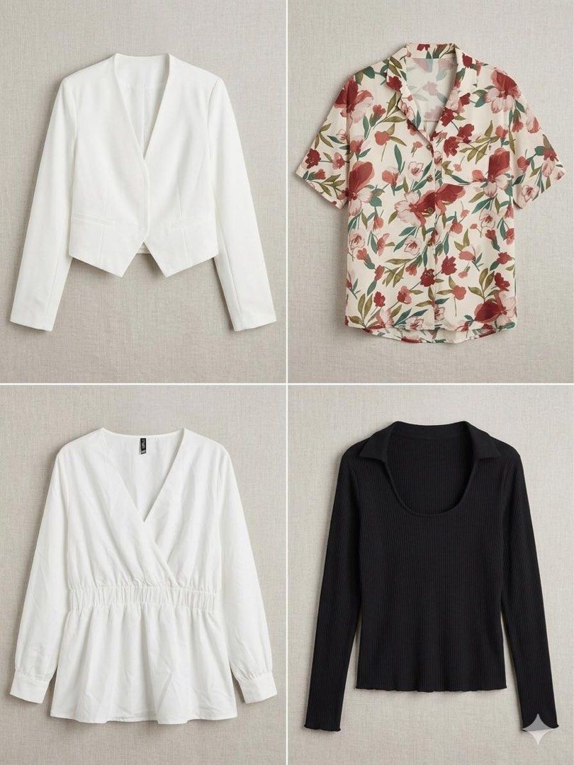 Plus size bundle of 4 tops (Category: Longsleeves) located in Subic. Submitted by ruffa_assorted_item (Listing ID 1465173656, Image 1). Description: - fit from Large to XL - Brand: Splash - Size: XL - Color: Black - Style: Long sleeves, wide scoop neckline with collar, lettuce hem - Fit: Stretchy and super comfortable.