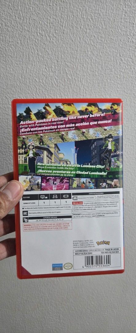 Pokemon Legends Z-A Nintendo Switch 2 Edition (Category: Nintendo) located in Quezon City. Submitted by essayworks (Listing ID 1465312660, Image 2). Description: - Platform: Nintendo Switch 2 (Physical Game Cartridge) - Title: Pokemon Legends Z-A - Region: Southeast Asia (Barcode: 4902370553604) - Gameplay: Action-packed battles in Lumiose City with real-time combat - Condition: Good shape plastic case with intact front and back cover art - Statu