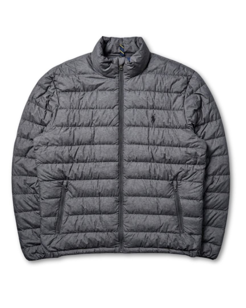 Polo Ralph Lauren Grey Lightweight Bleeker Packable Down Jacket (Category: Coats, Jackets and Outerwear) located in Baguio. Submitted by marcusmartin2600 (Listing ID 1465186731, Image 1). Description: Size: Large on tag Condition: Excellent 📏 Measurement via Tape Measure (in inches): Width: 24.5” Length: 26” Shoulders: 20.5” Sleeve Length: 26.5” Hem: 21” . Note: Please check detailed photos before bidding to avoid cancellations. Also available a