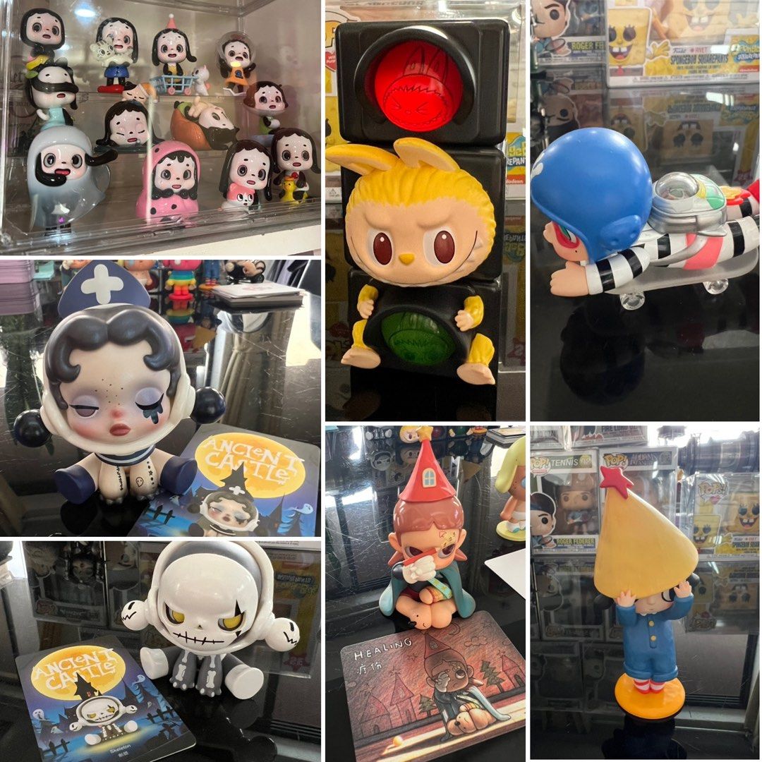 Pop Mart Figures and Blind Box Toys (Category: Designer & Blind Box Toys) located in Paranaque City. Submitted by monchandherstuff (Listing ID 1465257392, Image 2). Description: With opened box and card: * inosoul In The Still Room: The Song of the Soul - 400 * Wishes At Your Fingertips Series: Unbreakable Love - 800 No box, with Card: * The Monsters Almost Hidden Series: Sculpture - 300 * Skull Panda Ancient Castle: Chamberlain - 300 * Skull Pan