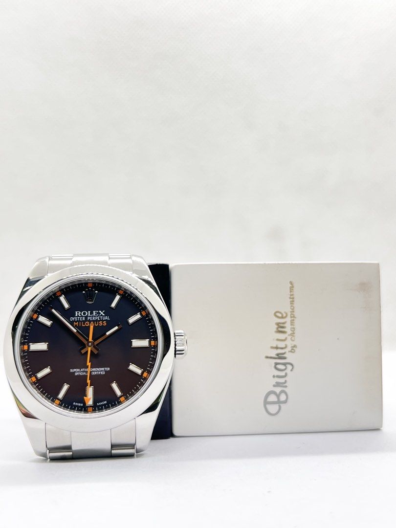 Pre Owned Rolex Oyster Milgauss 116400 Black Dial Automatic Steel Casing Bracelet ( Watch Alone ) (Category: Watches) located in Singapore. Submitted by brightime (Listing ID 1465254237, Image 3). Description: Pre Owned Rolex Oyster Milgauss 116400 Black Dial Automatic Steel Casing Bracelet ( Watch Alone ) ** Pre-Owned ** ** Mint Condition ** Model : 116400 Also known as : Oyster Milgauss Case size : 40mm Dial : Black Dial With Luminous Baton Num
