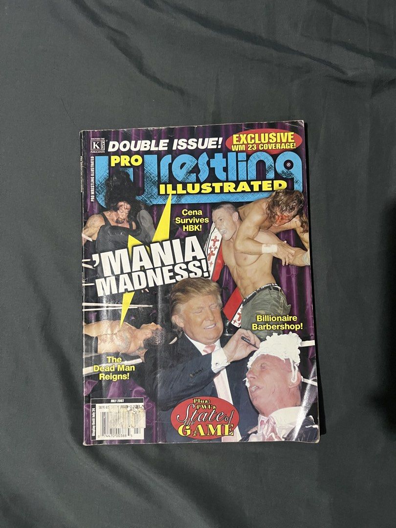 Pro Wrestling Illustrated July 2007 WM 23 Coverage (Category: Magazines) located in Manila. Submitted by shoptoji (Listing ID 1465305962, Image 1). Description: - 7.5-8.5/10 condition pm me for detailed pics - Item: Pro Wrestling Illustrated Double Issue (July 2007) - Highlight: Heavy WrestleMania 23 coverage with John Cena, Shawn Michaels, The Undertaker, Donald Trump, and Vince McMahon on the cover - Condition: Normal shelf wear along edges and