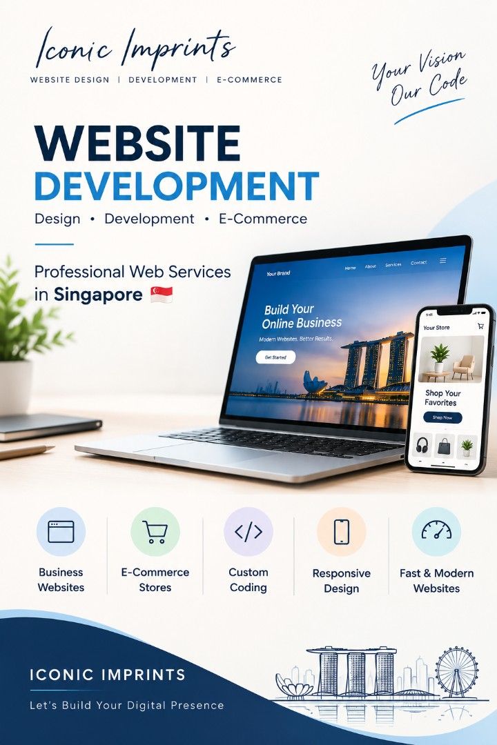 Professional Website Creation, Coding & E-Commerce Development Singapore (Category: IT & Programming) located in Singapore. Submitted by iconic_imprints (Listing ID 1416705621, Image 1). Description: Professional Website Development & E-Commerce Services in Singapore 🇸🇬 Need a modern website for your business? I provide professional website design, website development, custom coding, and e-commerce website development services in Singapore. ✅ B