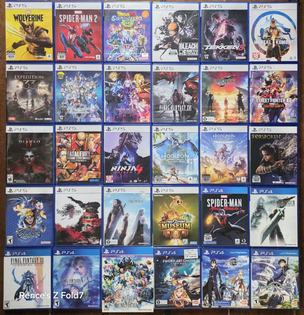 Ps4 and ps5 games (Category: PlayStation) located in Manila. Submitted by gamengrind (Listing ID 1465213947, Image 1). Description: Ps5 Wolverine - 3000 unused c0d3 Spiderman 2 - 1800 Tekken 8 - 1800 Bleach - 1800 Dragonball Sparking Zero - 1800 Mortal Kombat 1 - 1500 Clair Obscur Expedition 33 - 1800 SAO Fractured Daydream - 1800 SAO Last Recollection - 1700 Final Fantasy 7 Rebirth - 1700 Final Fantasy 16 - 1700 Street Fighter 6 - 1500 unused ye