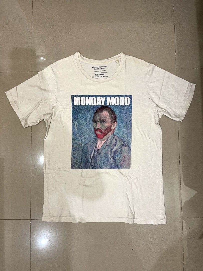Pull & Bear Vincent Van Gogh Monday Mood T-Shirt (Category: Tshirts & Polo Shirts ) located in Caloocan City. Submitted by bmcfly (Listing ID 1465229752, Image 1). Description: - Brand: Pull & Bear - Design: Vincent van Gogh self-portrait graphic with 'Monday Mood' text - Size: Medium (M) - Material: Comfortable cotton (Made in Portugal) - Condition: Clean fabric, graphic print is in great shape with no cracks - Style: Classic crew neck, perfect 