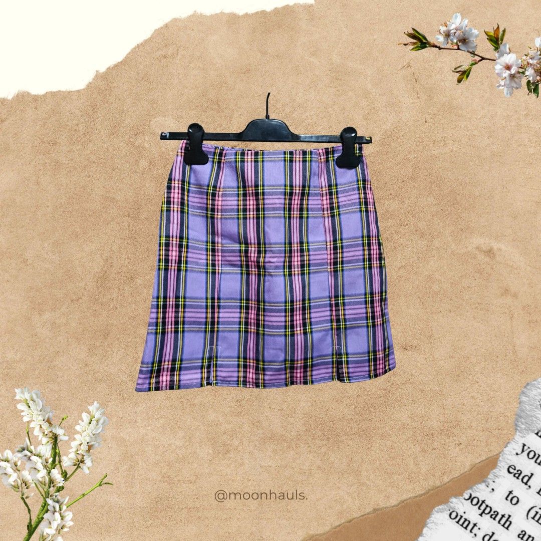 purple plaid a-line skirt (Category: Skirts) located in Manila. Submitted by moonhauls (Listing ID 1465338907, Image 1). Description: purple plaid a line skirt kfashion jfashion school girl academia size W26-27.