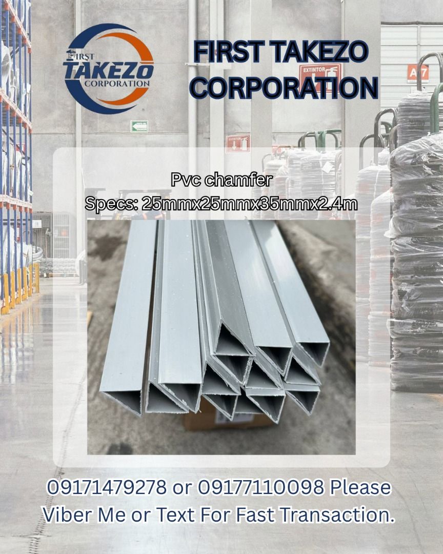 Pvc chamfer Specs: 25mmx25mmx35mmx2.4m (Category: Construction Tools & Equipment) located in Manila. Submitted by joeyroque09 (Listing ID 1465215391, Image 1). Description: Pvc chamfer Specs: 25mmx25mmx35mmx2.4m.