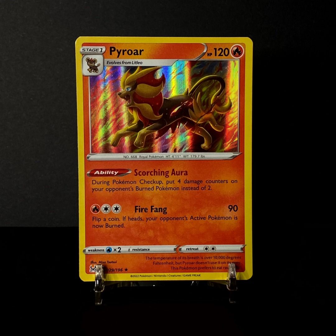 Pyroar 029/196 Rare (Category: Raw Singles) located in Pasig City. Submitted by precycled_ (Listing ID 1465304276, Image 1). Description: Condition : NM-LP . . . ‼️BUY AT YOUR OWN RISK ❗Payment First Basis 📌Be 100% SURE before submitting the form 📌1 DAY Reservation ONLY! ❌No Pick-up / No Meet up ❌No RETURN / EXCHANGE ❌No RUSH ❌No CANCELLATIONS ❌Don't BUY our products if you are flaw conscious ⚠️Seller is NOT liable for any damage or loss during