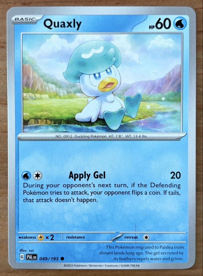 Quaxly | Pokemon Cards ~ Paldea Evolved (Category: Raw Singles) located in Makati City. Submitted by cardlab (Listing ID 1465183800, Image 1). Description: Items are 💯 authentic/original/legit. About The Card: •Language: EN • Number: 049/193 • Common • Normal FOR: • Cards ₱99 and below with Card Sleeves • Cards ₱100 and up with Card Sleeves and Used Toploader • ₱10 for Bnew Tops Packaging (If Shipping): ✔️ Plastic cover ✔️ Cardboard ✔️ Bubble wr