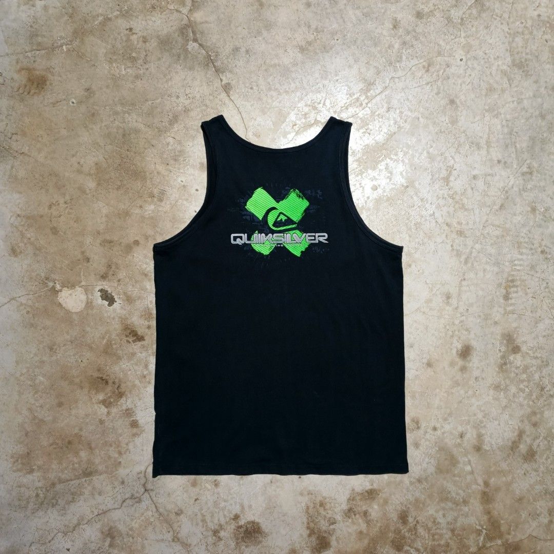 Quiksilver Black Graphic Tank Top (Category: Sleeveless) located in Manila. Submitted by arvinnn_ (Listing ID 1465254080, Image 2). Description: Quiksilver Tank Top Size L on tag Width 22 Length 30 Good Condition Issue Hairlines Color Rate 8/10 350+sf Antipolo, Rizal.