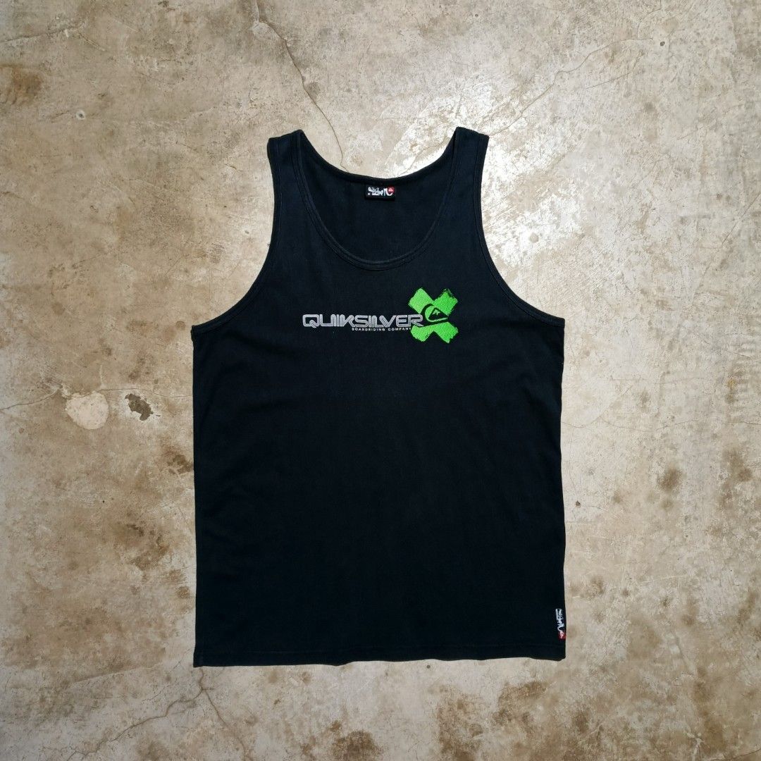 Quiksilver Black Graphic Tank Top (Category: Sleeveless) located in Manila. Submitted by arvinnn_ (Listing ID 1465254080, Image 1). Description: Quiksilver Tank Top Size L on tag Width 22 Length 30 Good Condition Issue Hairlines Color Rate 8/10 350+sf Antipolo, Rizal.