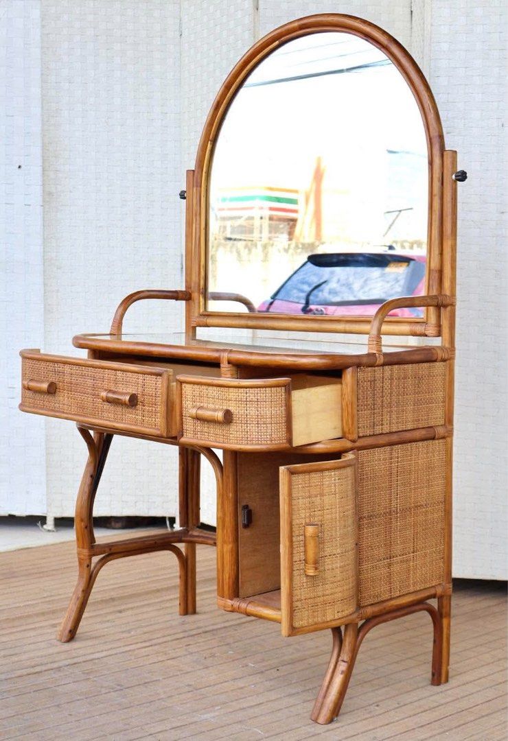 RATTAN VANITY DRESSER (Category: Shelves, Cabinets & Racks) located in Manila. Submitted by jerichocal17856 (Listing ID 1465296630, Image 3). Description: JAPAN SURPLUS FURNITURE RATTAN VANITY DRESSER Size 32L x 17W x 27-55.5H in inches (AS-IS ITEM) *Minimal Scratch Only IN GOOD CONDITION.