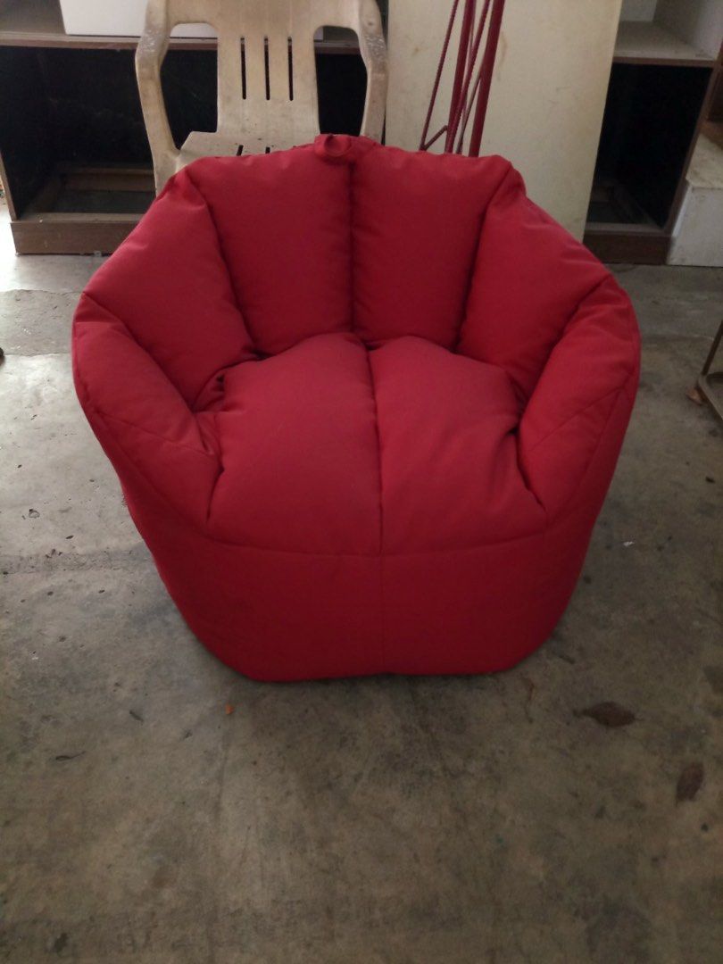 Red Bean Bag Chair Soft Lounge Seat (Category: Chairs) located in Makati City. Submitted by kdclueless (Listing ID 1465196341, Image 1). Description: - Color: 2 red 2 yellow 2 blue - Condition: Clean and durable fabric - Comfort: Stuffed full and very plush - Design: Deep bucket shape for great back support - Versatility: Perfect for living rooms, bedrooms, or reading nooks, and easy to move around.