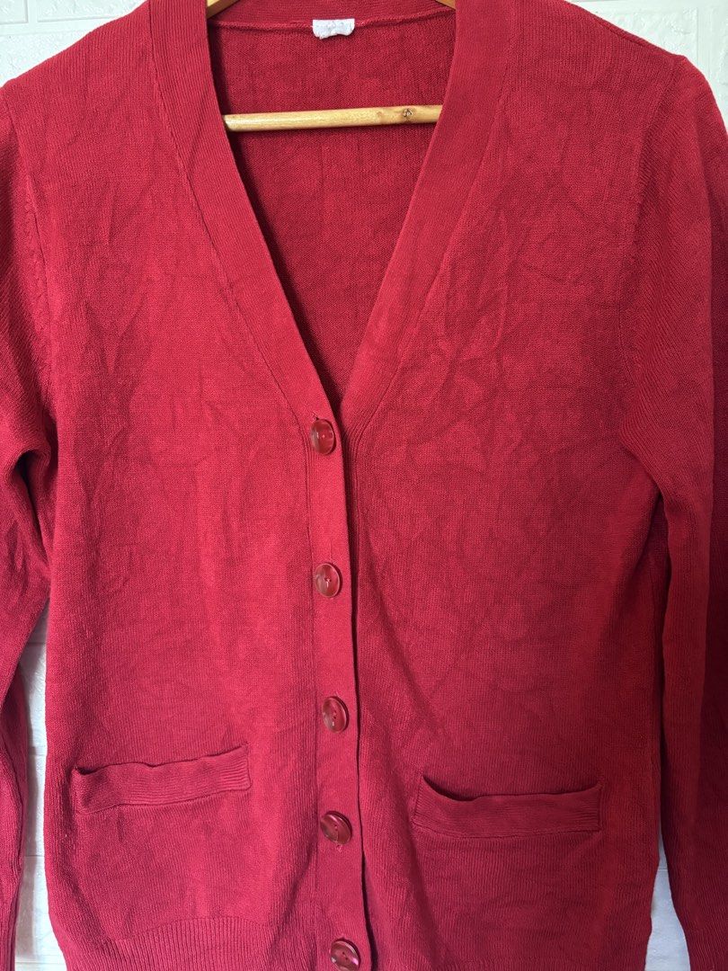 Red Button-Up Cardigan with Pockets (Category: Coats, Jackets and Outerwear) located in Batangas. Submitted by purple_and_orange (Listing ID 1465183561, Image 2). Description: .