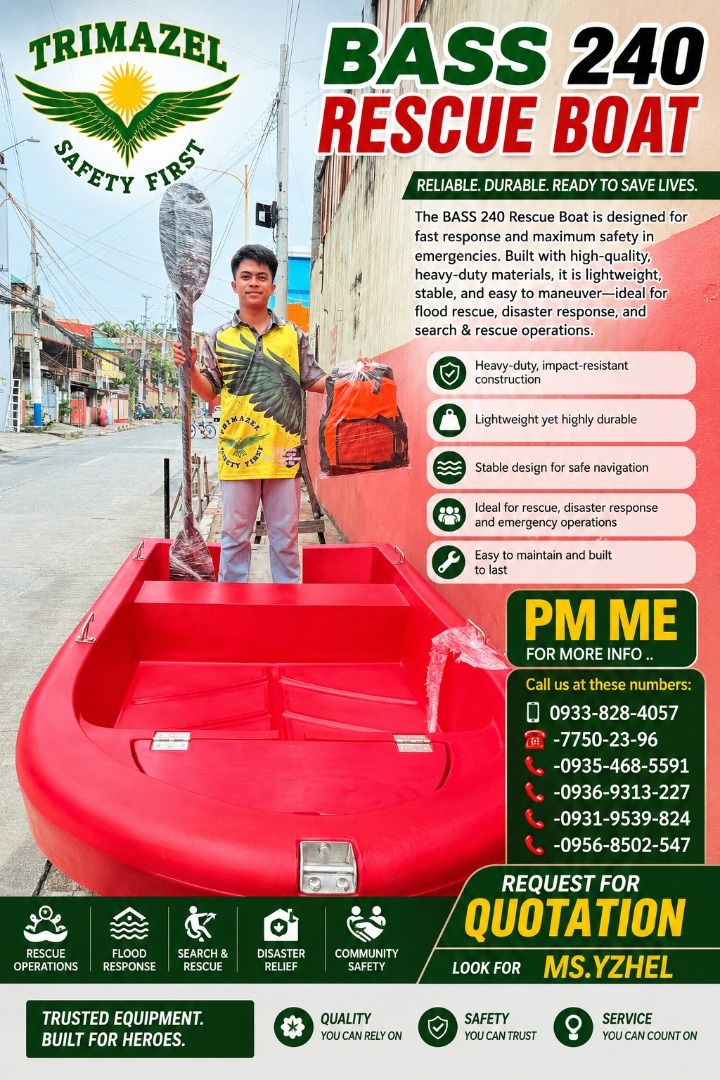 rescue boat (Category: Construction Tools & Equipment) located in Quezon City. Submitted by irishbayaban20 (Listing ID 1465216883, Image 1). Description: ✅ Guaranteed lowest price ✅ Quality products ✅ 100% LEGIT TRUSTED SUPPLIER! ✅ With Complete Legal Documents ✅ BIR Registered We Supply All Kinds Of PPE Supplies, Raincoat, Hard Hat, Cooler Box, Plastic Trash Bin, Road Barriers, Kayak Boats, Crystal Kayak, Traffic Cone, T-Bollards & All Kinds Of 