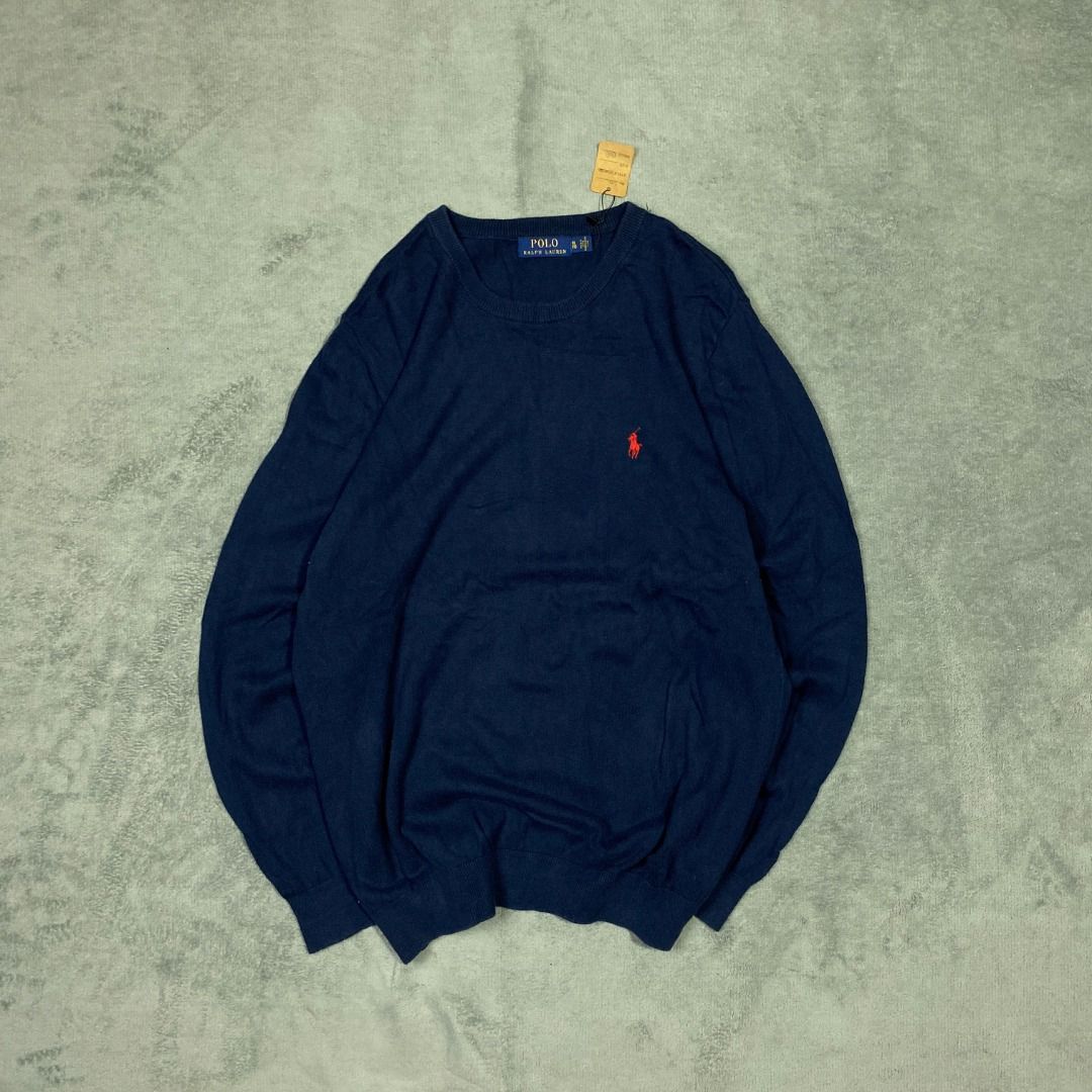 RL Navy Knitted Crewneck (Category: Hoodies) located in Imus. Submitted by lsthriftsaig (Listing ID 1465254260, Image 1). Description: RL Navy Knitted Crewneck Size tag: XL Length: 28 Width: 21 Issue(s): None Condition: 10/10.