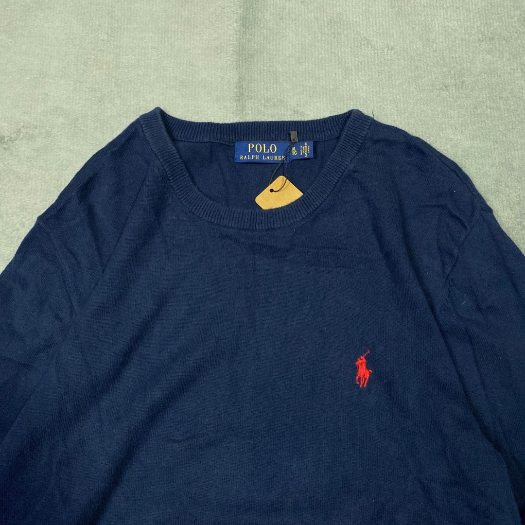 RL Navy Knitted Crewneck (Category: Hoodies) located in Imus. Submitted by lsthriftsaig (Listing ID 1465254260, Image 2). Description: RL Navy Knitted Crewneck Size tag: XL Length: 28 Width: 21 Issue(s): None Condition: 10/10.