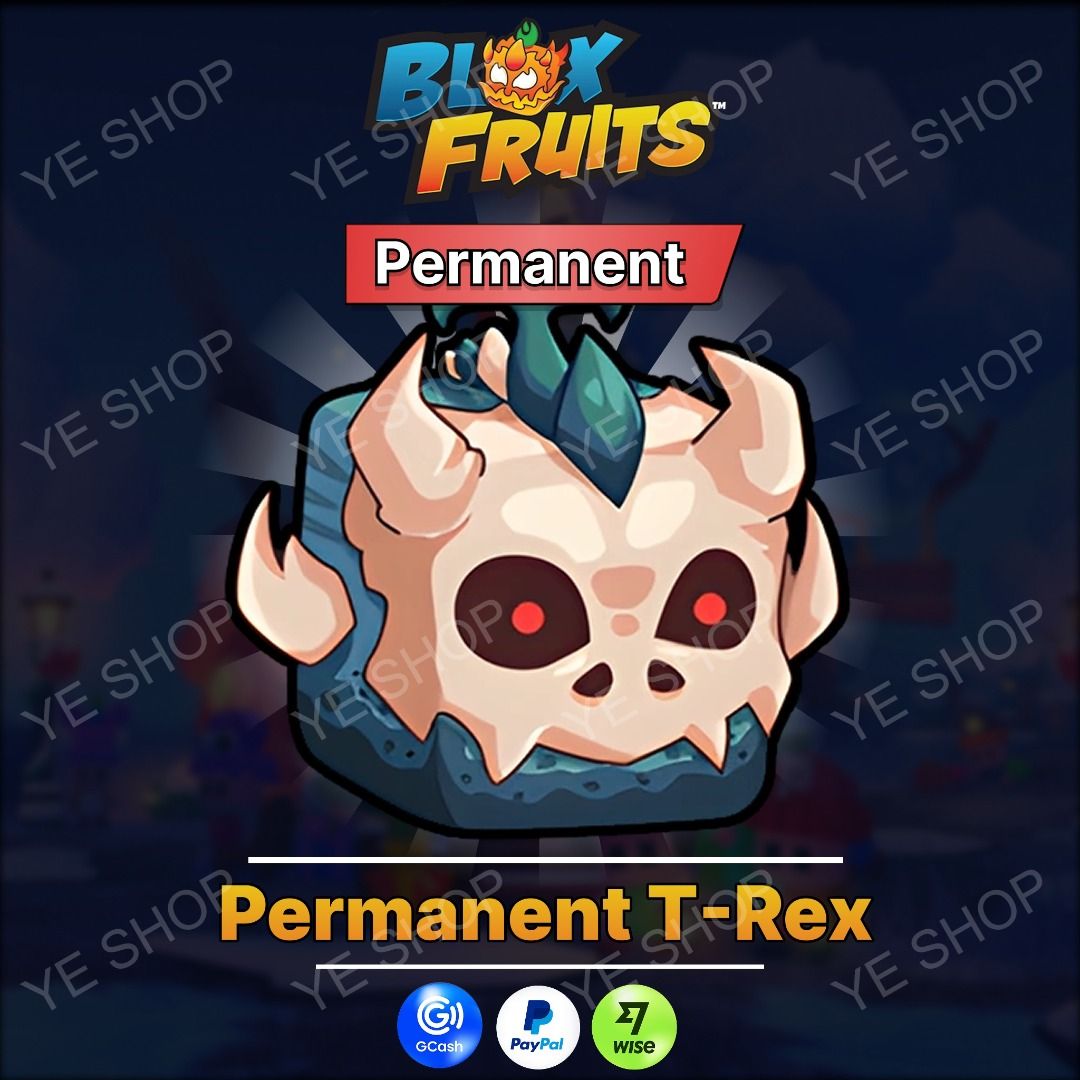 Roblox Blox Fruits Permanent T-Rex Fruit (Category: In-Game Products) located in Manila. Submitted by ye.digital (Listing ID 1465283494, Image 1). Description: - Game: Roblox Blox Fruits - Item: Permanent T-Rex Fruit - Delivery: Instant delivery upon payment confirmation thru ingame gift - Payment Methods: GCash, PayPal, Wise - How to Buy: Message me for any questions or to proceed with the transaction.