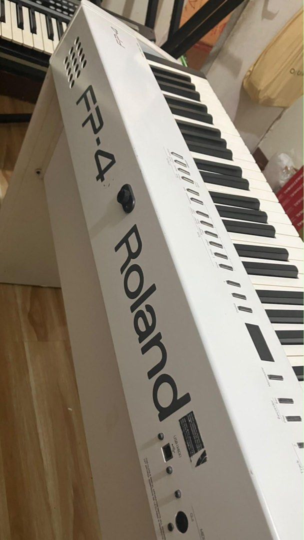 Roland FP-4 (Category: Musical Instruments) located in Bulacan. Submitted by noadtnse (Listing ID 1465238028, Image 1). Description: Roland Fp -4 white color Lightweight 88-key Digital Stage Piano. 300 instrument tones & multiple drums sets. Built in 12W stereo Speakers With wood stand, free sustain pedal. 32k negotiable. Please visit my house Bustos, Bulacan..