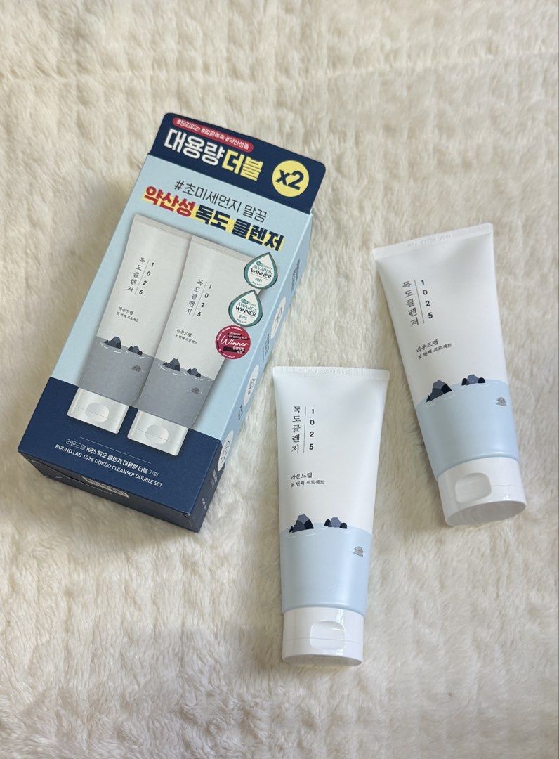 Round Lab 1025 Dokdo Cleanser Double 1+1 (Category: Face Care) located in Pasay City. Submitted by zette_ (Listing ID 1465374496, Image 1). Description: ‼️ONHAND‼️ - Product: Round Lab 1025 Dokdo Cleanser Double Set - Condition: Brand new, unopened, in original promotional box - Contents: 2 x Full-sized cleansing tubes - Formula: Mild acidic formula that gently cleanses and effectively removes fine dust - Perfect for daily use and sensitive skin.