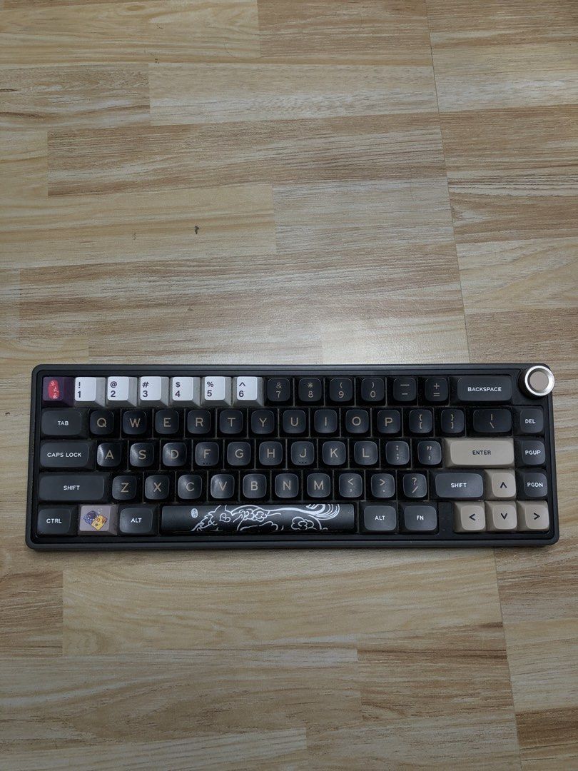 Royal Kludge RK R65 (Category: Computer Keyboard) located in Manila. Submitted by jshmnl (Listing ID 1465359525, Image 1). Description: — 65% — Not wireless/Cable not included — Customization: Mixed keycaps — Connectivity: Wired (type c cable not included) — Brown switch — Condition: Unleveled keyboard stand and dusty but fully functional.