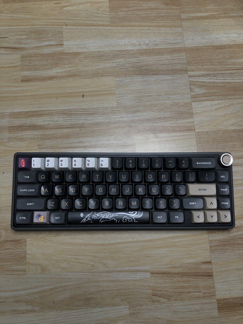 Royal Kludge RK R65 (Category: Computer Keyboard) located in Manila. Submitted by jshmnl (Listing ID 1465359525, Image 2). Description: — 65% — Not wireless/Cable not included — Customization: Mixed keycaps — Connectivity: Wired (type c cable not included) — Brown switch — Condition: Unleveled keyboard stand and dusty but fully functional.