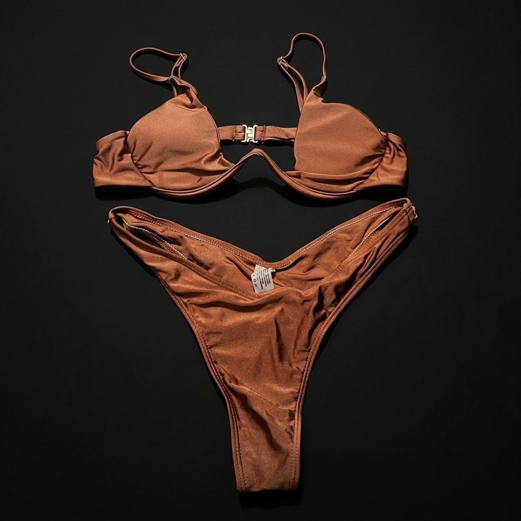 Rust Brown Underwire Bikini Set w/ V-Bar Detail (Medium)⁠ (Category: Bikinis & Swimsuits) located in Pasay City. Submitted by fromtheashes (Listing ID 1465289100, Image 1). Description: used once.