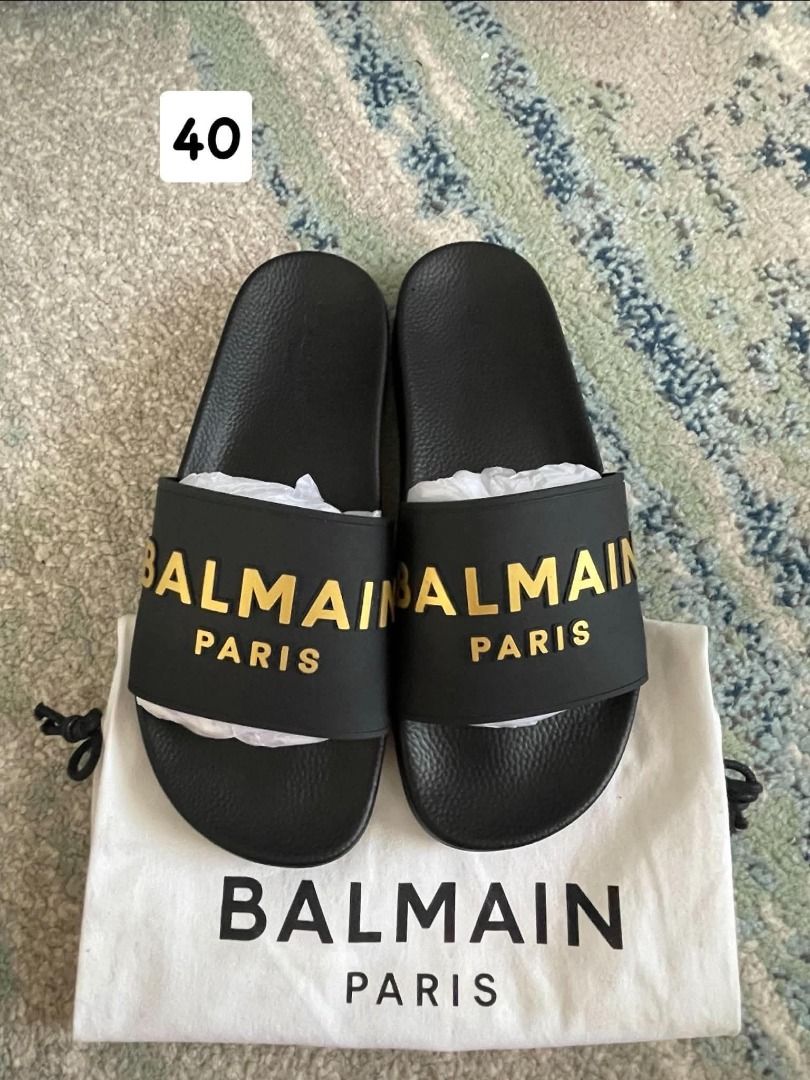 SALE. Balmain Slides (mens) (Category: Slippers & Slides) located in Rizal. Submitted by hiraya16 (Listing ID 1465323463, Image 3). Description: Way cheaper than Mall SRP 12k-13k 🫰 Good deals Onhand ready to ship + SF Lbc.
