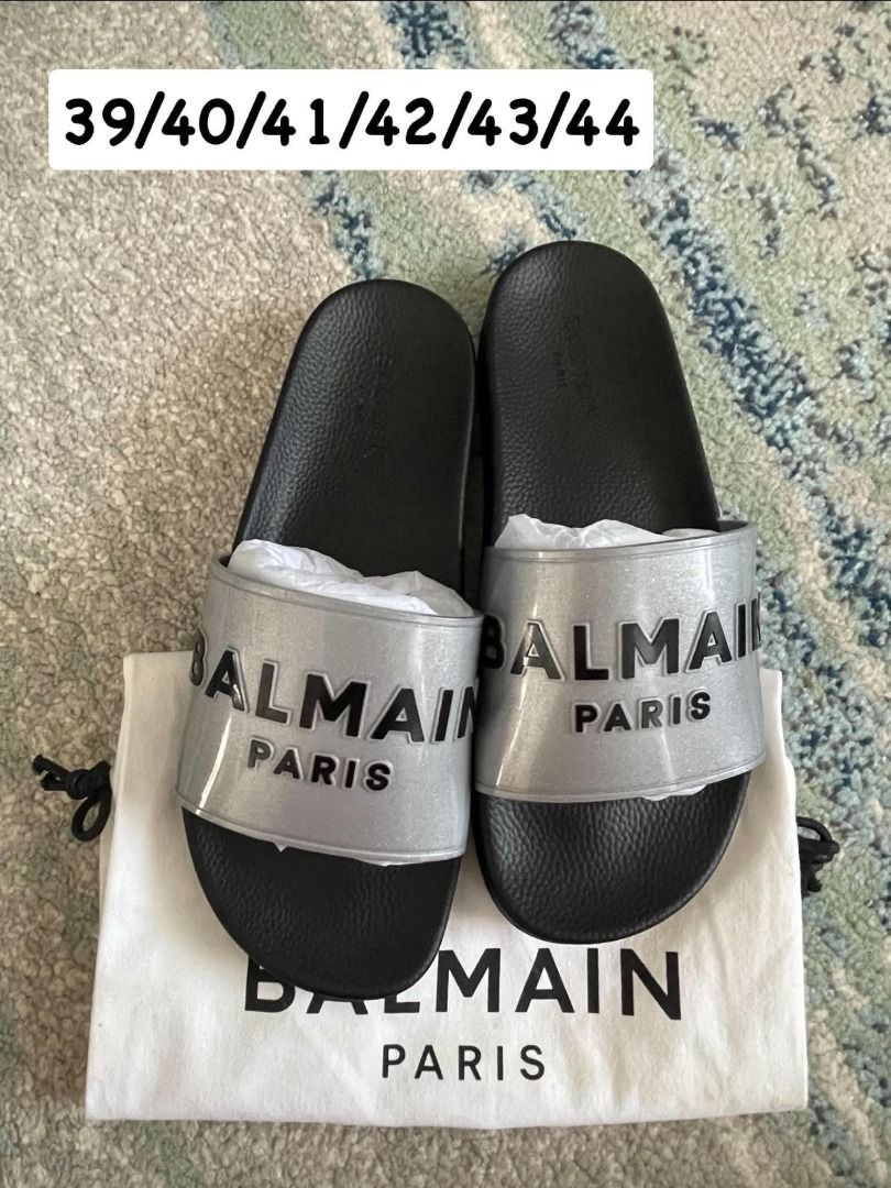 SALE. Balmain Slides (mens) (Category: Slippers & Slides) located in Rizal. Submitted by hiraya16 (Listing ID 1465323463, Image 2). Description: Way cheaper than Mall SRP 12k-13k 🫰 Good deals Onhand ready to ship + SF Lbc.