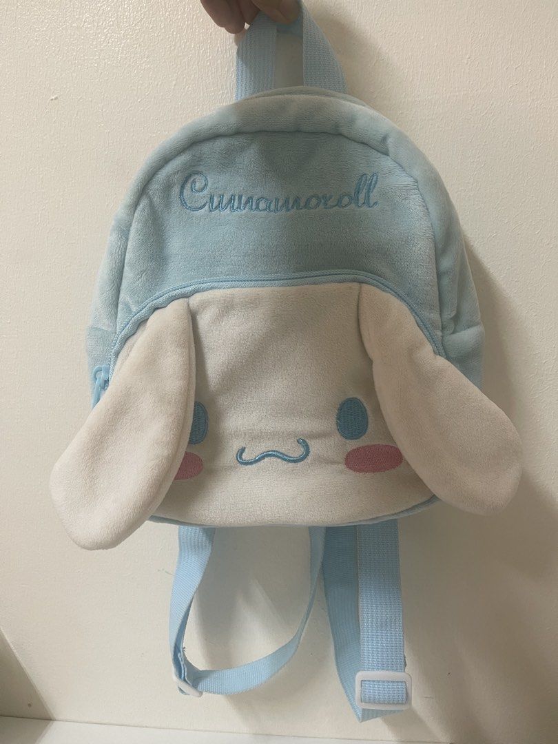 Sanrio Cinnamoroll Mini Backpack with Plushie (Category: Babies & Kids Fashion) located in San Juan City. Submitted by marthina.jacobo (Listing ID 1465178921, Image 2). Description: Backpack and plushie Issue: detached glued ear on the bag (see last photo) Needs cleaning RFS: Decluttering Actual color may slightly vary due to lighting ₱120 + sf Modes of payment are through Unionbank/Metrobank/ GoTyme/ GCash.