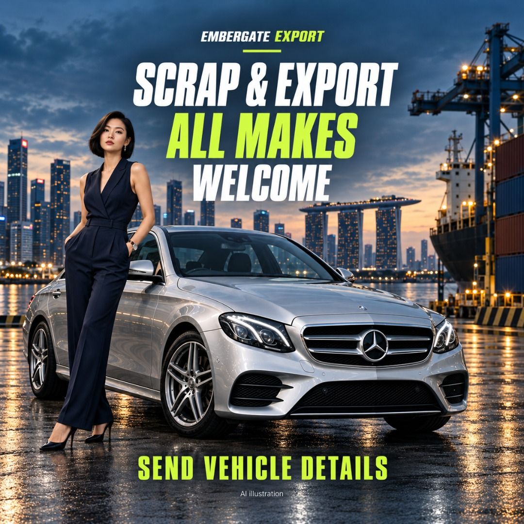 Scrap Car & Vehicle Export Singapore | Embergate (Category: Other Car Services) located in Singapore. Submitted by embergateexport (Listing ID 1463292649, Image 2). Description: SCRAP OR EXPORT YOUR VEHICLE BEST PRICE GUARANTEED — EMBERGATE EXPORT Selling an older vehicle or approaching the end of your COE? Get your scrap or export offer before you deregister. Deal directly with Embergate Export for a vehicle assessment, a purchase offer and coor
