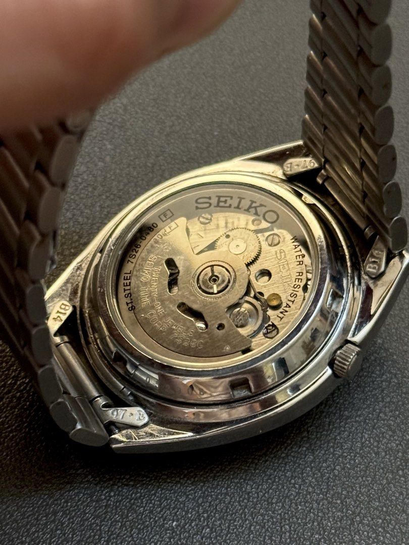 Seiko 5 SNXS77 (Category: Men's Watches) located in Quezon City. Submitted by Pa3ck (Listing ID 1465183910, Image 2). Description: Seiko 5 SNXS79 In good running condition Specs: 7S26 Movement (21 jewels) Diameter: 37mm Lug width: 19mm Hardlex Crystal Exhibition caseback Minor Issues: Scratches and misaligned date Inclusions: Watch Extra Jubillee bracelet Extra links Meetup in Fishermall Q. Ave and Waltermart Munoz only Lalamove .