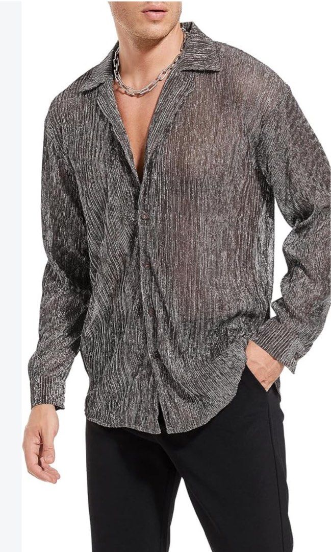 shein button down unisex glittery silver top (Category: Others Tops) located in Cavite. Submitted by bambimay30 (Listing ID 1465173997, Image 2). Description: .