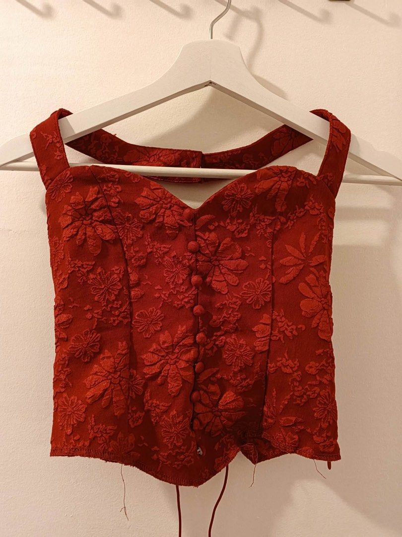 Shein red halter-neck backless corset top (Category: Dresses) located in Imus. Submitted by sheatwestview (Listing ID 1465322597, Image 1). Description: Size: XS - Small Used twice Price is nego po!.