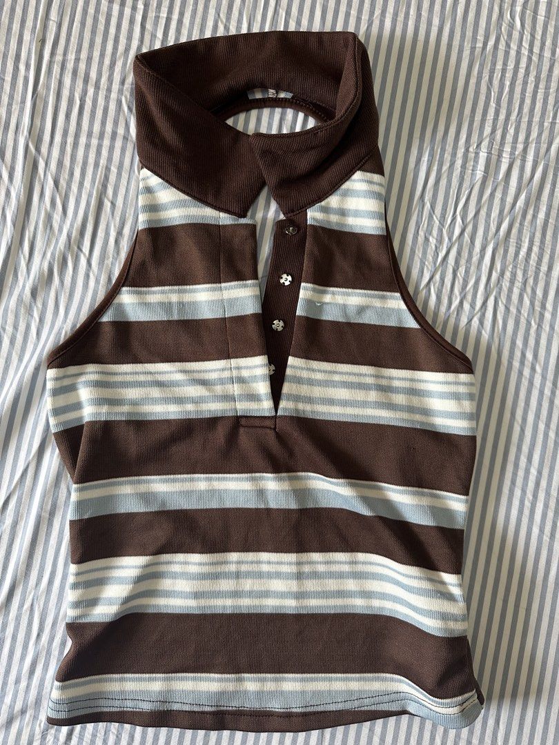 Shein striped collared shirt (Category: Sleeveless) located in Quezon City. Submitted by tan__k (Listing ID 1465179000, Image 1). Description: Size XS Brandnew and unworn .