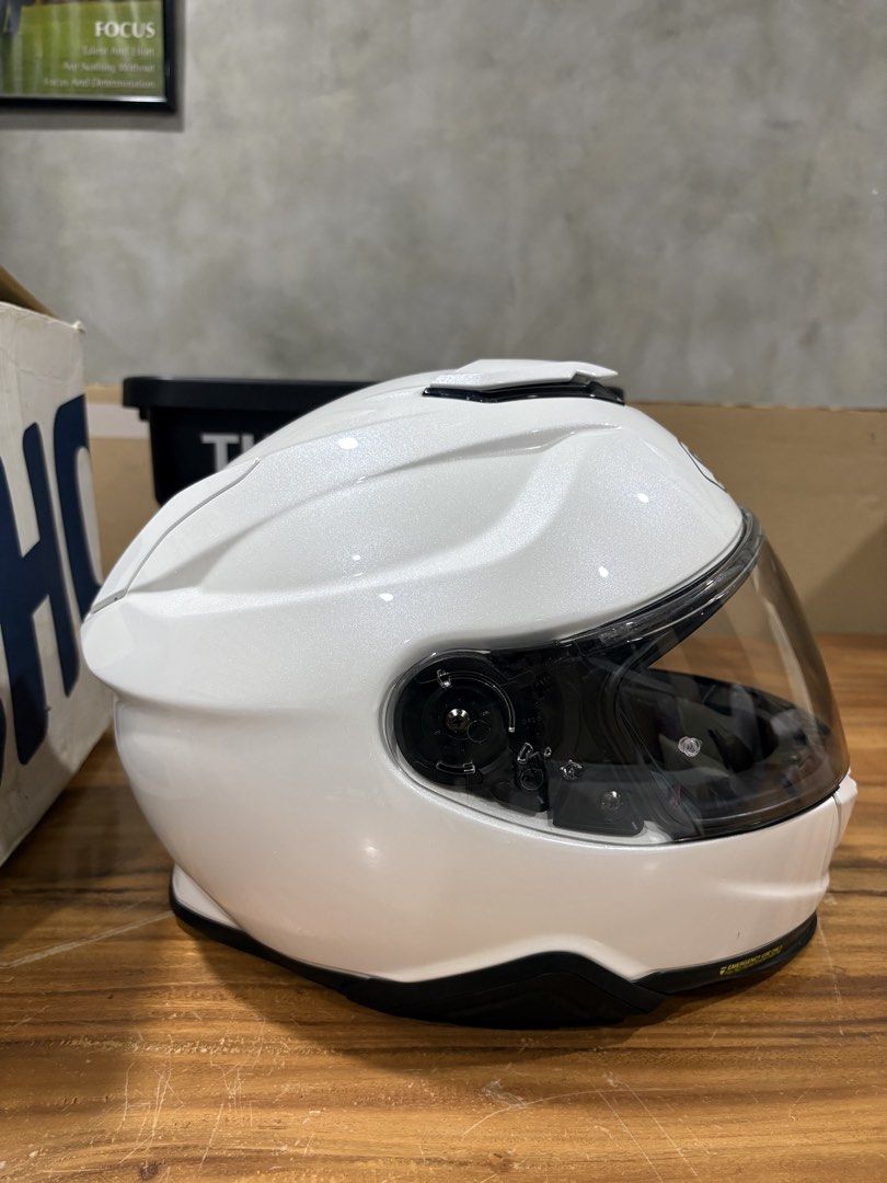 Shoei White Full Face Motorcycle Helmet with Box (Category: Caps & Hats) located in Valenzuela. Submitted by crvzthrift (Listing ID 1465201246, Image 3). Description: Item: Shoei GT-Air 2 Mono Helmet Color: Luminous White Size: XL (61-62cm) Type: Full-face helmet SRP: Php 36,500 Asking: 30000 negotiable Note: With box and bag (used once).