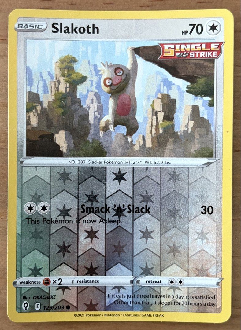 Slakoth [Rev Holo] | Pokemon Cards ~ Evolving Skies (Category: Raw Singles) located in Makati City. Submitted by cardlab (Listing ID 1465177397, Image 1). Description: Items are 💯 authentic/original/legit. About The Card: •Language: EN • Number: 129/203 • Common • Reverse Holofoil FOR: • Cards ₱99 and below with Card Sleeves • Cards ₱100 and up with Card Sleeves and Used Toploader • ₱10 for Bnew Tops Packaging (If Shipping): ✔️ Plastic cover ✔️ 