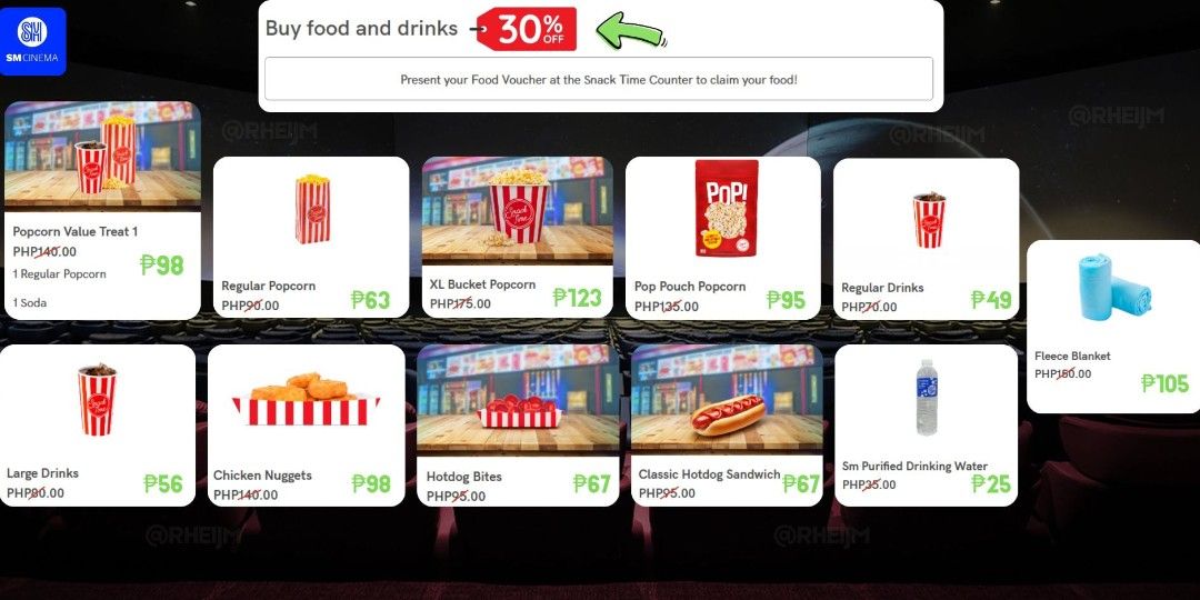SM Cinema Ticket (Category: Events Tickets) located in Cavite. Submitted by kuji.x (Listing ID 1462053919, Image 2). Description: 🎬 SM CINEMA TICKETS — 30% OFF! Planning a movie night? 🍿 Get your SM Cinema tickets at 30% OFF! 🎟️ Available screens: • Regular Cinema • Director’s Club • ScreenX • IMAX 🍿 25% OFF also applies to selected food & drinks! 📌 Example: Regular Ticket — ₱400 30% OFF — ₱280 💰 You save ₱120! ✨ Advance booking available �