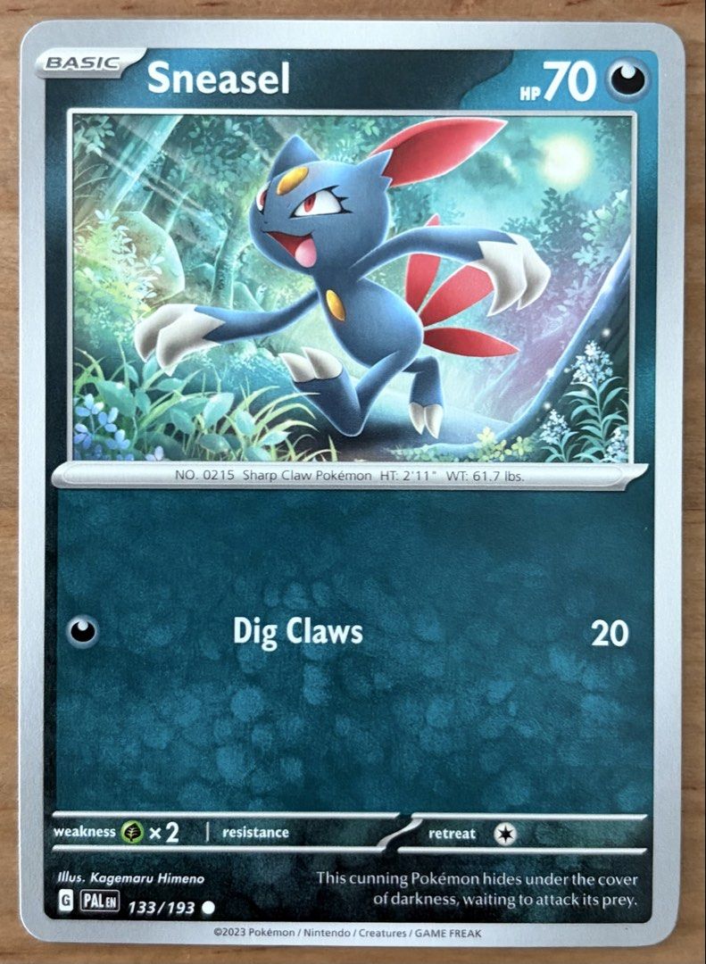 Sneasel | Pokemon Cards ~ Paldea Evolved (Category: Raw Singles) located in Makati City. Submitted by cardlab (Listing ID 1465206964, Image 1). Description: Items are 💯 authentic/original/legit. About The Card: •Language: EN • Number: 133/193 • Common • Normal FOR: • Cards ₱99 and below with Card Sleeves • Cards ₱100 and up with Card Sleeves and Used Toploader • ₱10 for Bnew Tops Packaging (If Shipping): ✔️ Plastic cover ✔️ Cardboard ✔️ Bubble w