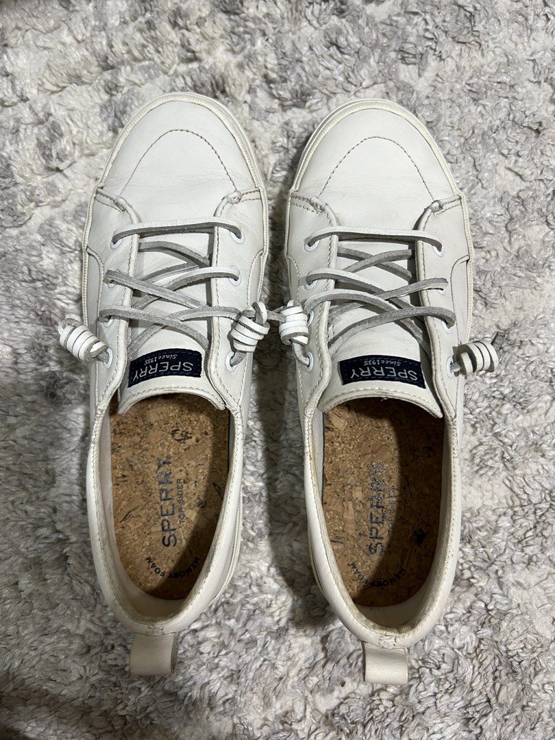 Sperry Crest Leather Slip-on (Category: Sneakers) located in Pasig City. Submitted by patting18 (Listing ID 1465223542, Image 2). Description: Material: Leather Color: White No box In good preloved condition. Can still be cleaned further, I just don't have the time..