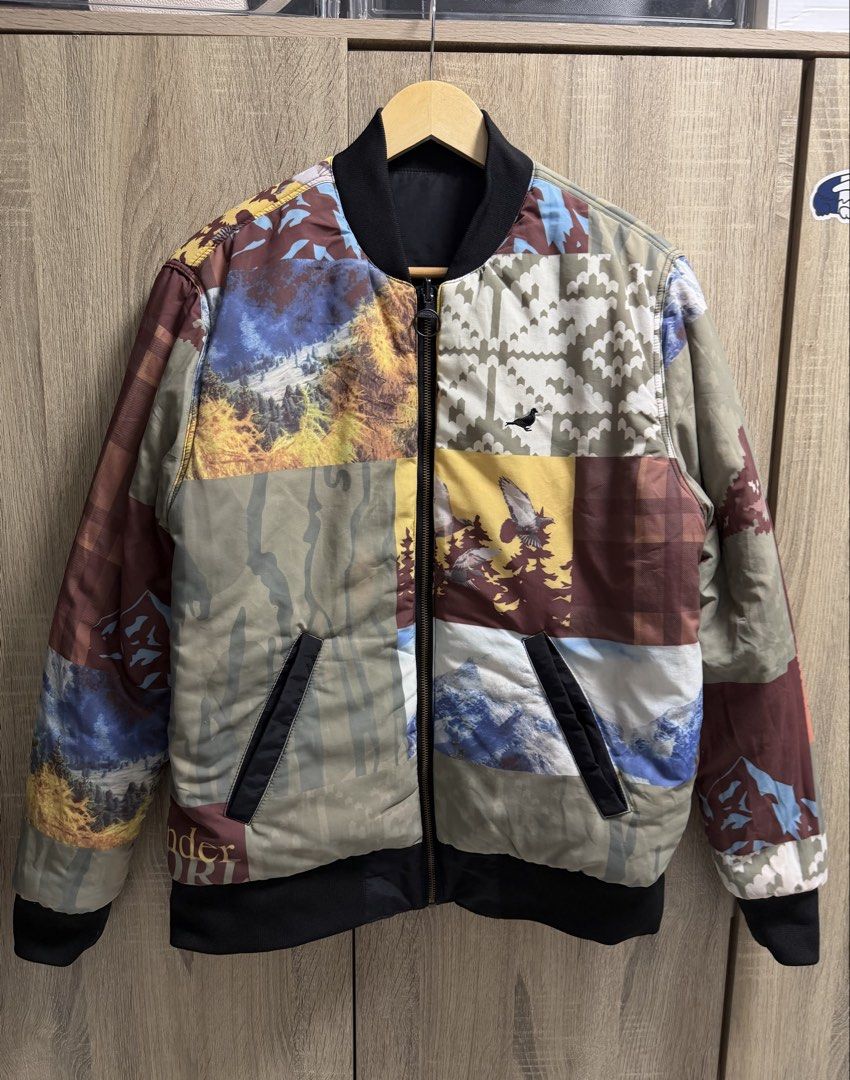 Staple Bomber Reversible Jacket Patchwork (Category: Coats, Jackets and Outerwear) located in Imus. Submitted by rckrmns (Listing ID 1465342468, Image 2). Description: Staple Bomber Reversible Jacket Patchwork Nature Print Size M W- 23 L- 27 Good as new no issues.