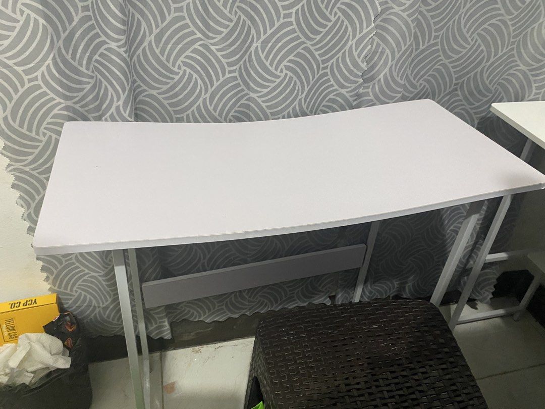 Study Table (Category: Office Furniture & Fixtures) located in Manila. Submitted by dani.anne (Listing ID 1465190190, Image 3). Description: FS STUDY TABLE Set for 600 (nego if sure buyer!) - originally bought these two for 1.3k - Two 80x40cm table - one with shelf, one without - minor issues but still useable! 📍Lacson Street (Near UST) Comment and I’ll dm u for more deets!.