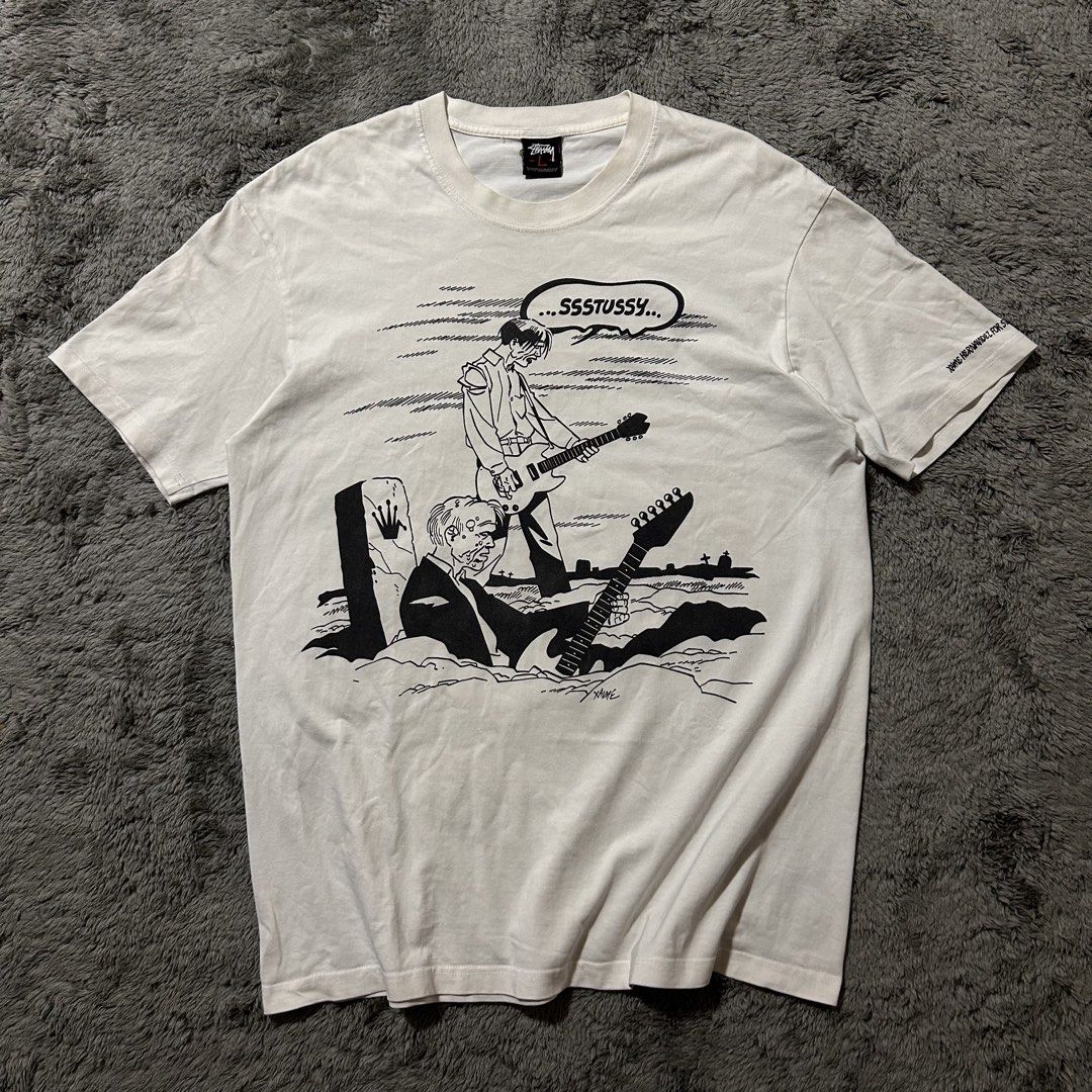 Stussy x Jaime Hernandez Red Tag (Category: Tshirts & Polo Shirts ) located in Lapu Lapu. Submitted by teriyakiboi6021 (Listing ID 1465278899, Image 1). Description: Stussy Red Tag Zombie Large Bootleg Very Good Condition Dimes: Flaws: Minimal stains, 1 tiny pinhole sa print CR: 9/10 DM to purchase📲.