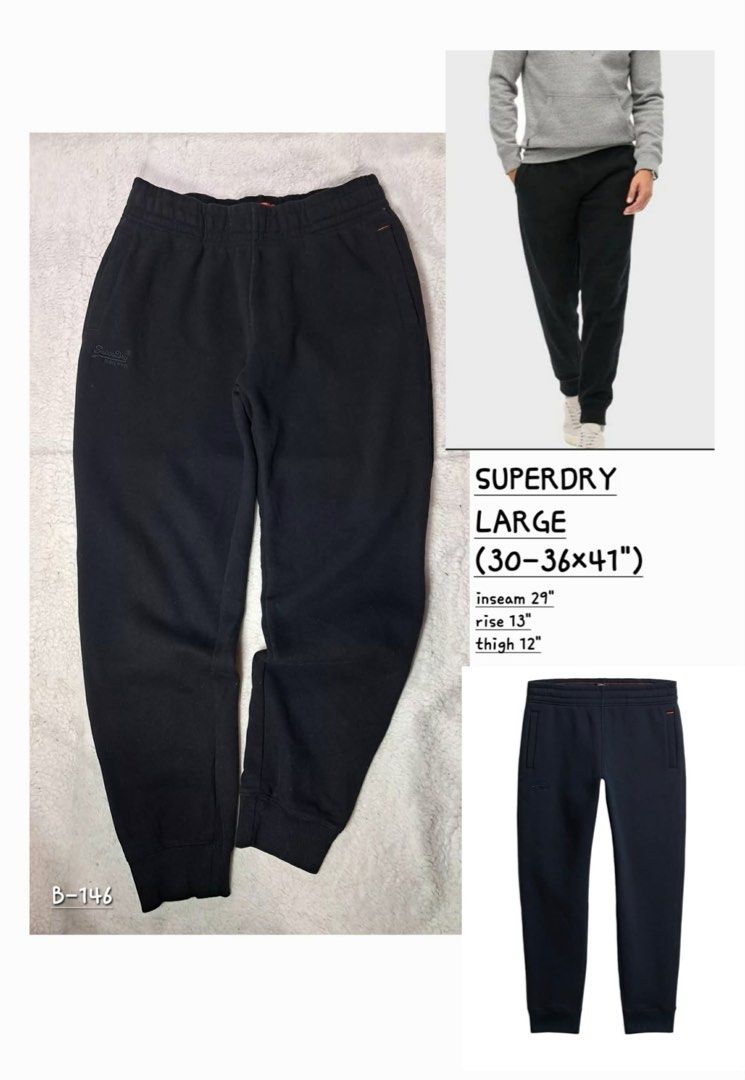 Superdry Athletic Joggers Sweatpants Black Size Large (Category: Joggers) located in Baguio. Submitted by padisellsz (Listing ID 1465293487, Image 1). Description: - Brand: Superdry - Very good condition - No issues - Color: Black - Size: Large (Fits 30" to 36" waist) - Measurements: 41" length, 29" inseam, 13" rise, 12" thigh - Material: 72% cotton, 28% recycled polyester (Made in China) - Features: Embroidered logo on right hip, orange contrast