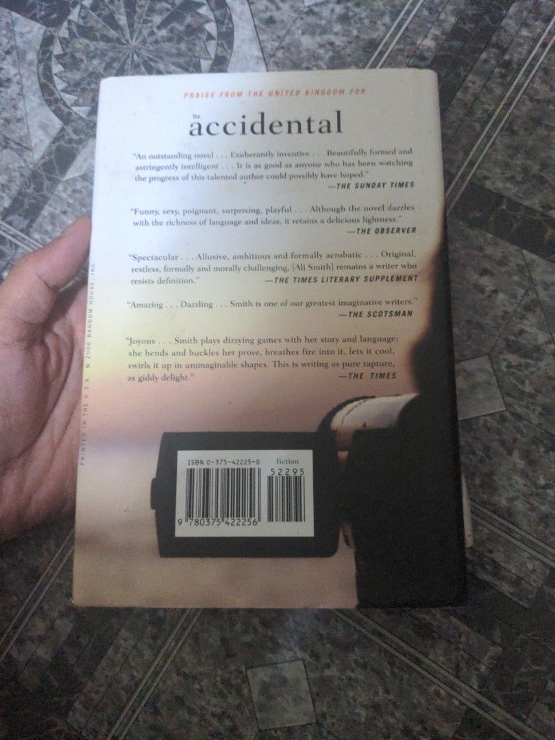 The Accidental, Ali Smith (Category: Storybooks) located in Baguio. Submitted by fosterthe (Listing ID 1465308964, Image 2). Description: very good condition minor transit wear on dust jacket hardcover the accidental ali smith last price posted gcash/j&t.