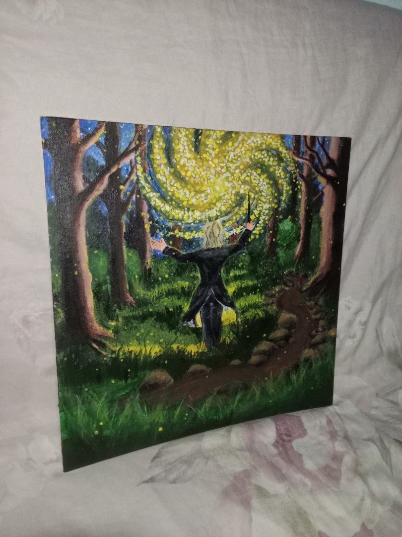 “The Firefly Maestro” (Category: Frames & Pictures) located in Manila. Submitted by mwart.s (Listing ID 1465332120, Image 3). Description: "The Firefly Maestro" is an original acrylic painting measuring 30x30 inches, proudly made in the Philippines and available for direct purchase from Lipa City, Batangas. This heartfelt artwork depicts a lonely forest lost in the dark until a maestro steps onto the path, bringing the woods to life with a gentle