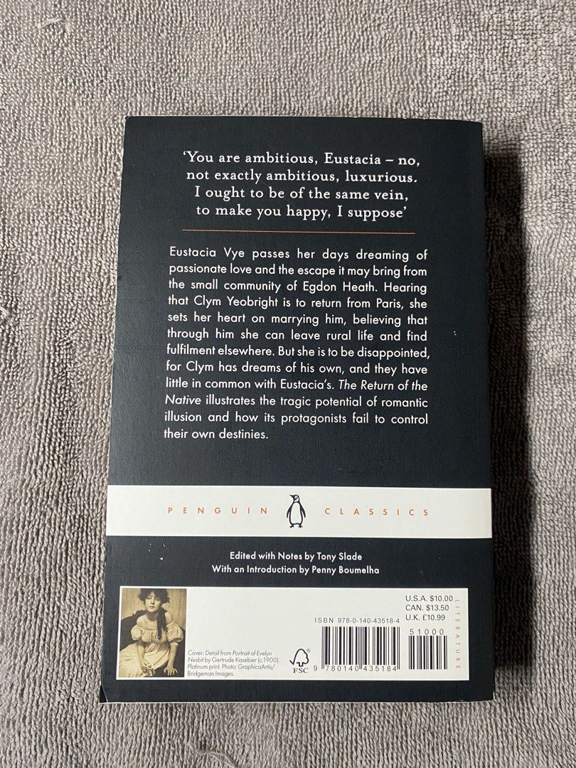 The Return of the Native by Thomas Hardy Penguin Classics (Category: Storybooks) located in Manila. Submitted by prince_seere (Listing ID 1465240907, Image 2). Description: - Title: The Return of the Native by Thomas Hardy - Edition: Penguin Classics paperback with a vintage cover portrait - Condition: Excellent, featuring a clean text block, crisp spine, and sharp corners - Ideal for: Literature fans, book collectors, and English students.