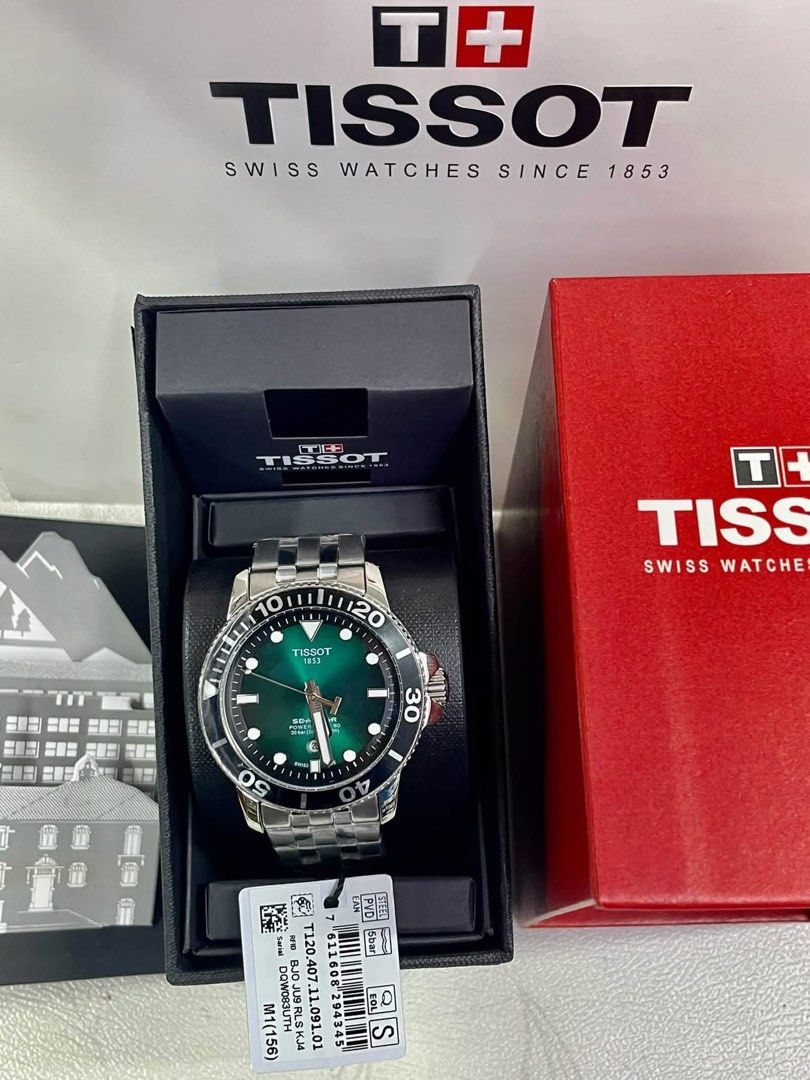 Tissot Seastar Powermatic 80 Automatic Watch (Category: Men's Watches) located in Bulacan. Submitted by grazcloset (Listing ID 1465251120, Image 2). Description: Tissot Seastar automatic watch, model T120.407.11.051.00. Stainless steel bracelet, rotating bezel, dark dial with date window at six o'clock. Swiss made, Powermatic 80 movement, 30 bar water resistance. Original box and tag included. US grade comes with complete incusions.