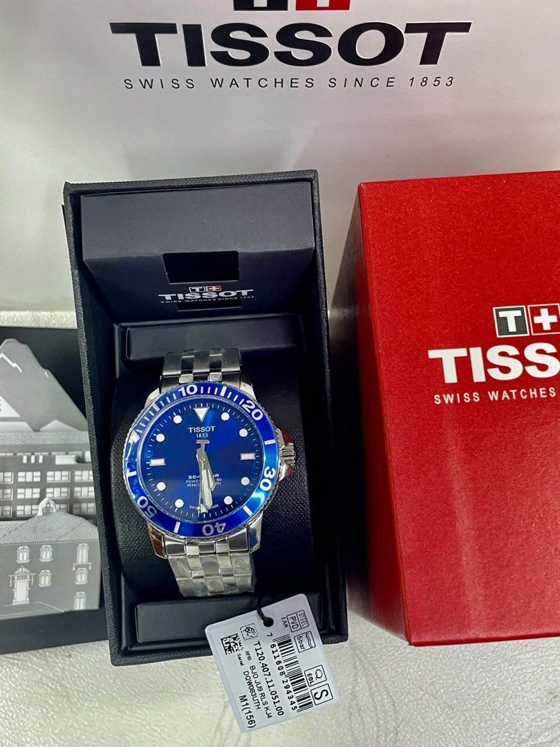 Tissot Seastar Powermatic 80 Automatic Watch (Category: Men's Watches) located in Bulacan. Submitted by grazcloset (Listing ID 1465251120, Image 3). Description: Tissot Seastar automatic watch, model T120.407.11.051.00. Stainless steel bracelet, rotating bezel, dark dial with date window at six o'clock. Swiss made, Powermatic 80 movement, 30 bar water resistance. Original box and tag included. US grade comes with complete incusions.