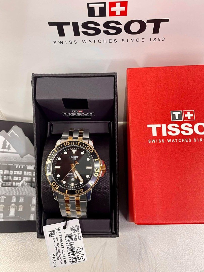 Tissot Seastar Powermatic 80 Automatic Watch (Category: Men's Watches) located in Bulacan. Submitted by grazcloset (Listing ID 1465251120, Image 1). Description: Tissot Seastar automatic watch, model T120.407.11.051.00. Stainless steel bracelet, rotating bezel, dark dial with date window at six o'clock. Swiss made, Powermatic 80 movement, 30 bar water resistance. Original box and tag included. US grade comes with complete incusions.